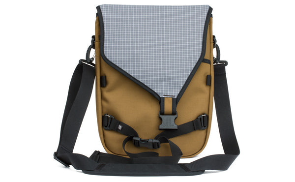 The Ristretto in Coyote (tan) 1050 Ballistic with Northwest Sky (light grey with white grid) 200 Halcyon interior.